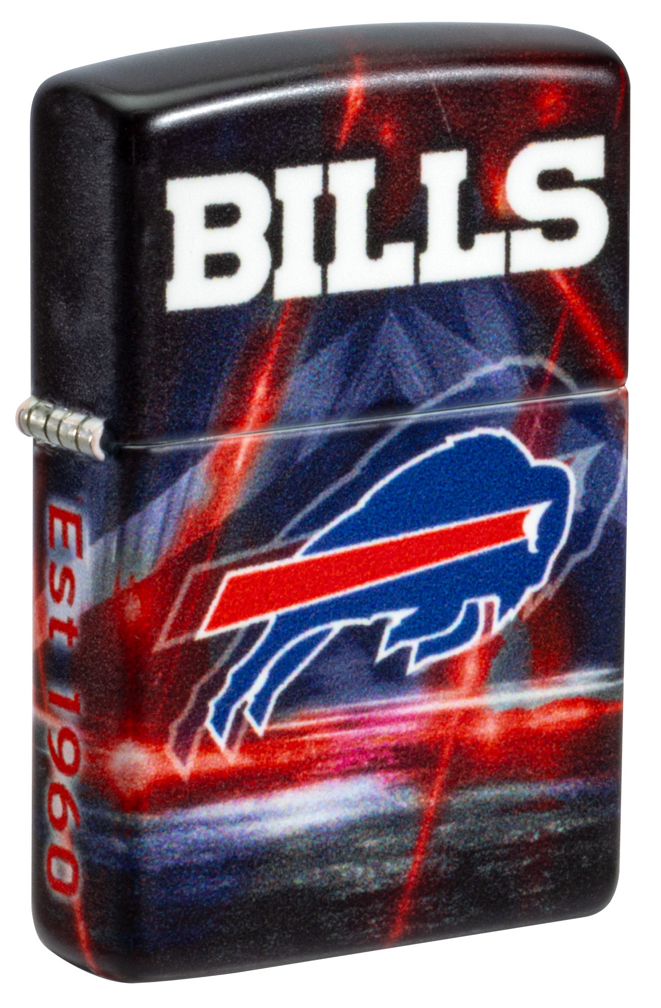 Front shot of Zippo NFL Buffalo Bills 540 Matte Windproof Lighter standing at a 3/4 angle.