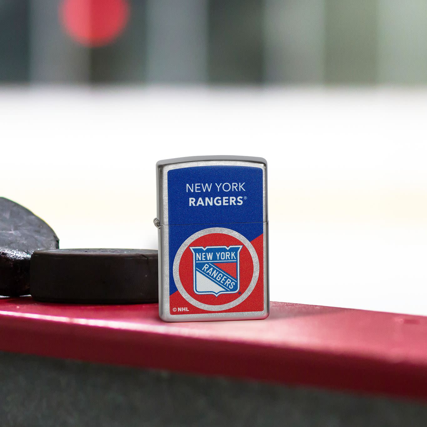 Front view of Zippo NHL® New York Rangers® 2024 Street Chrome™ Windproof Lighter.