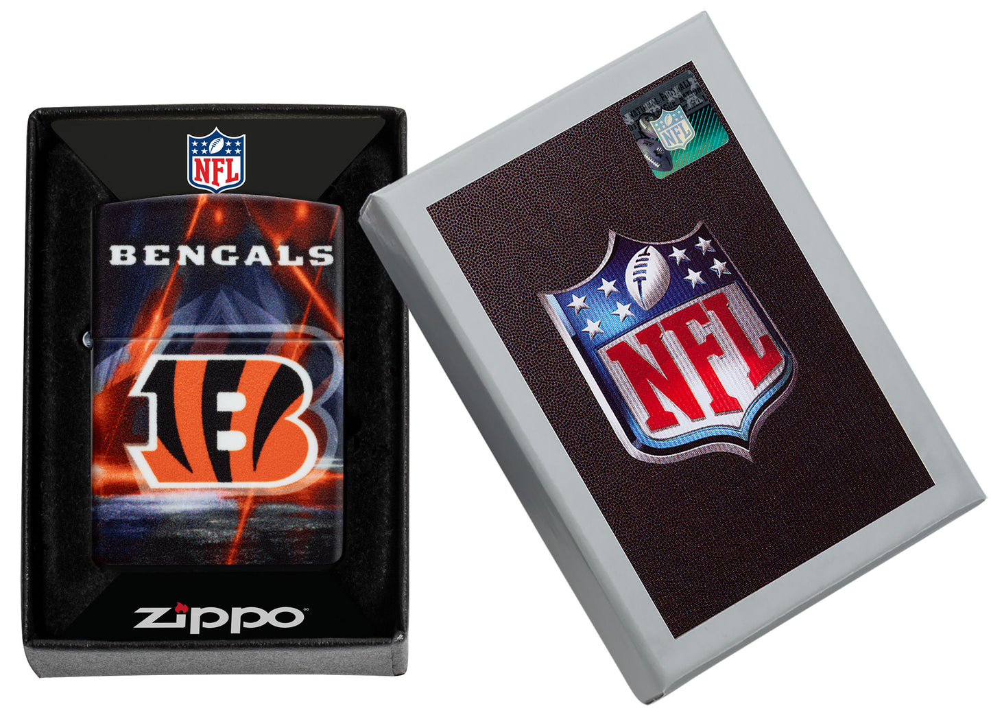 Zippo NFL Cincinnati Bengals 540 Matte Windproof Lighter in its packaging.