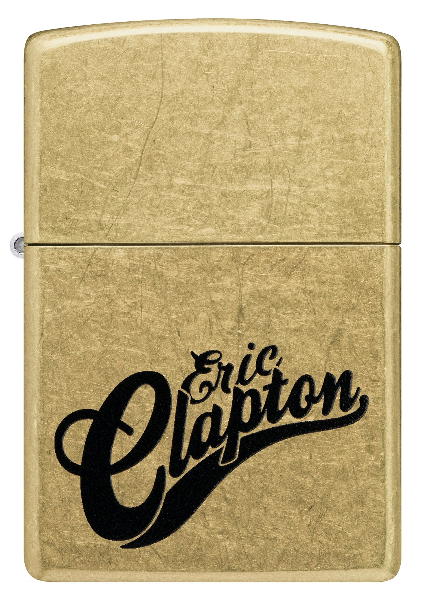 Front view of Zippo Eric Clapton Reg Street Brass Windproof Lighter.