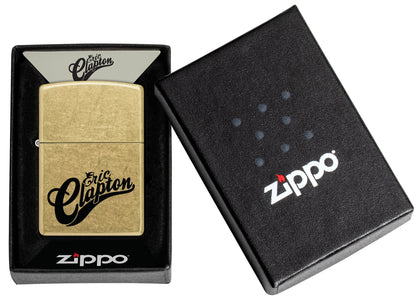 Zippo Eric Clapton Reg Street Brass Windproof Lighter in its packaging.