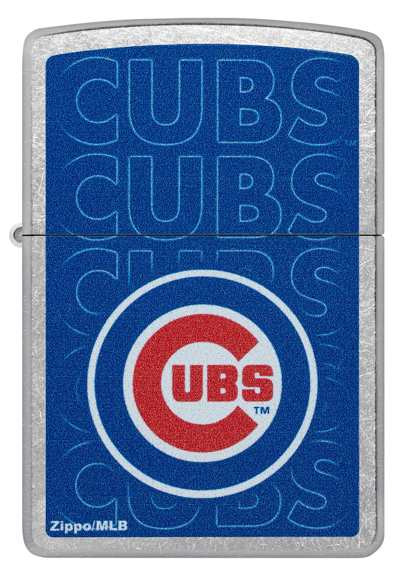 Front view of Zippo MLB® Chicago Cubs Street Chrome Windproof Lighter.