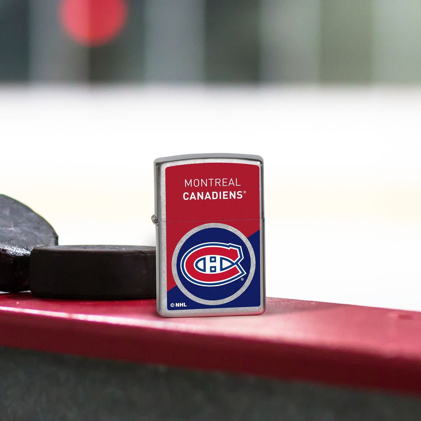 Front view of Zippo NHL® Montreal Canadiens® 2024 Street Chrome™ Windproof Lighter.