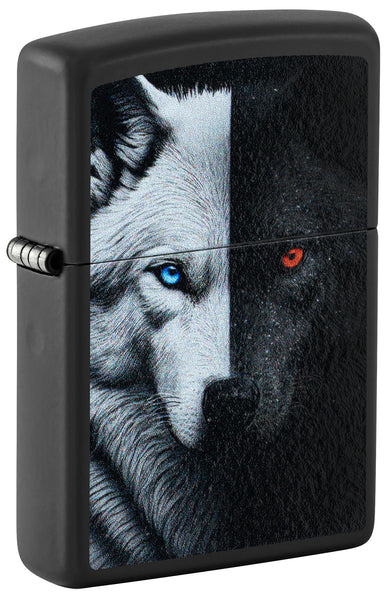 Zippo Cromato Spazzolato Con Design Lupo E Cucciolo - Accendino Antivento Ricaricabile - 2