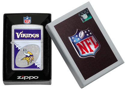 Zippo NFL Minnesota Vikings Street Chrome Windproof Lighter in its packaging.