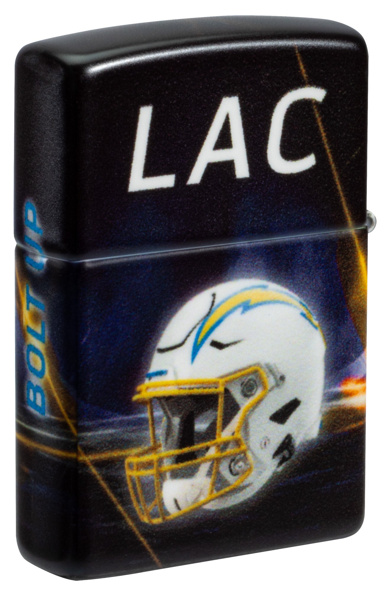 Back shot of Zippo NFL Los Angeles Chargers 540 Matte Windproof Lighter standing at a 3/4 angle.