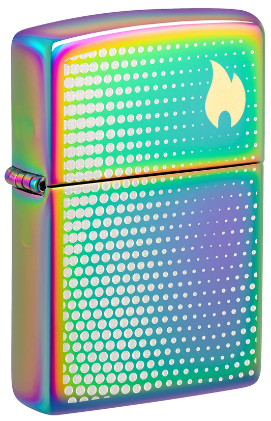 Front shot of Zippo Dot Matrix Design Multi Color Windproof Lighter standing at a 3/4 angle.