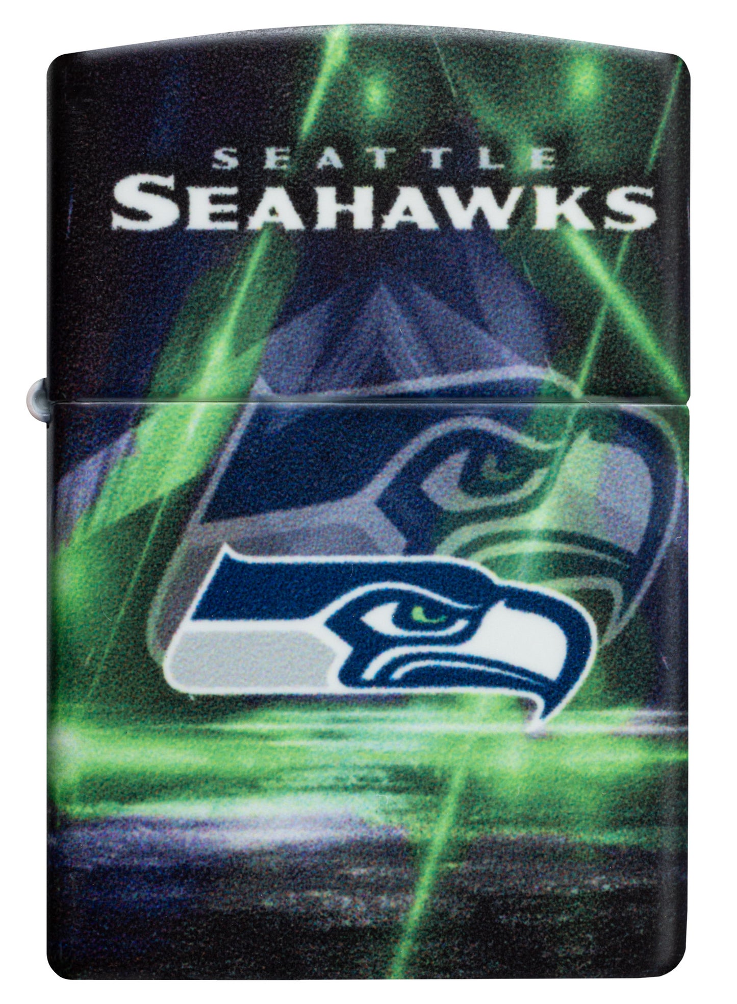 Front view of Zippo NFL Seattle Seahawks 540 Matte Windproof Lighter.