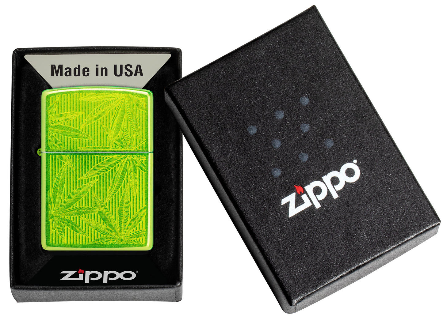 Zippo Iced Cannabis Design Lurid Windproof Lighter in its packaging.