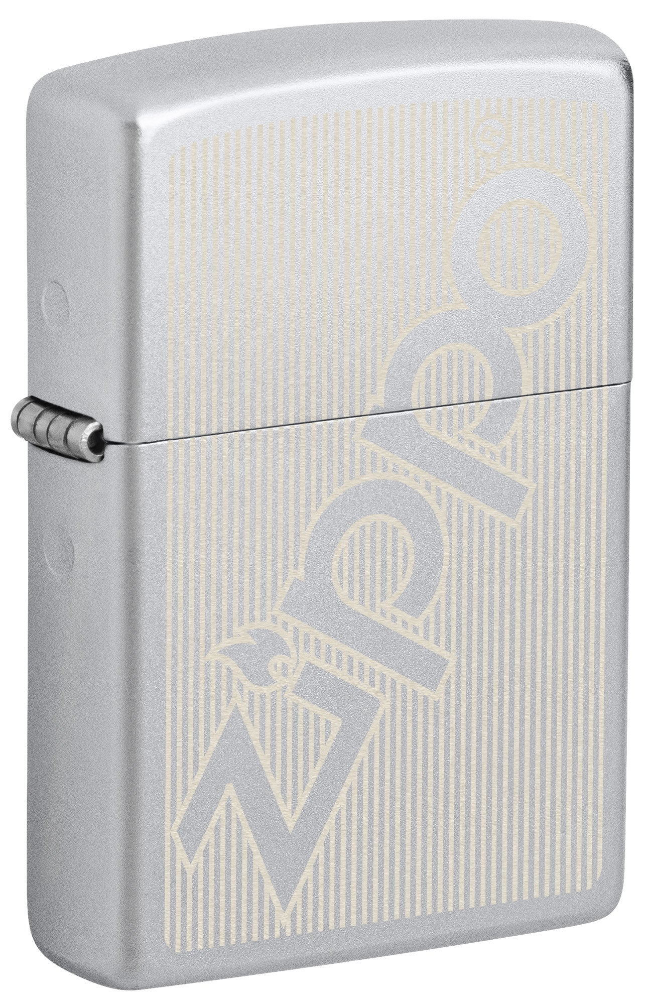 Front shot of Pinstripe Zippo Design Windproof Lighter standing at a 3/4 angle.