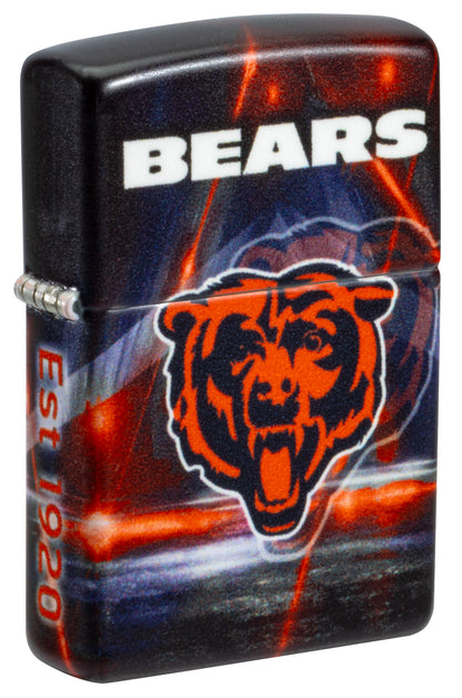 Front shot of Zippo NFL Chicago Bears 540 Matte Windproof Lighter standing at a 3/4 angle.