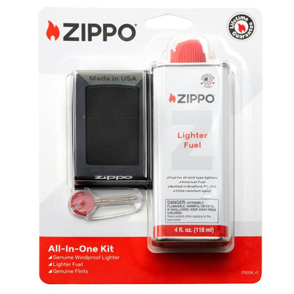 Zippo All-In-One Gift Set with Classic Black Crackle® Windproof Lighter in its packaging