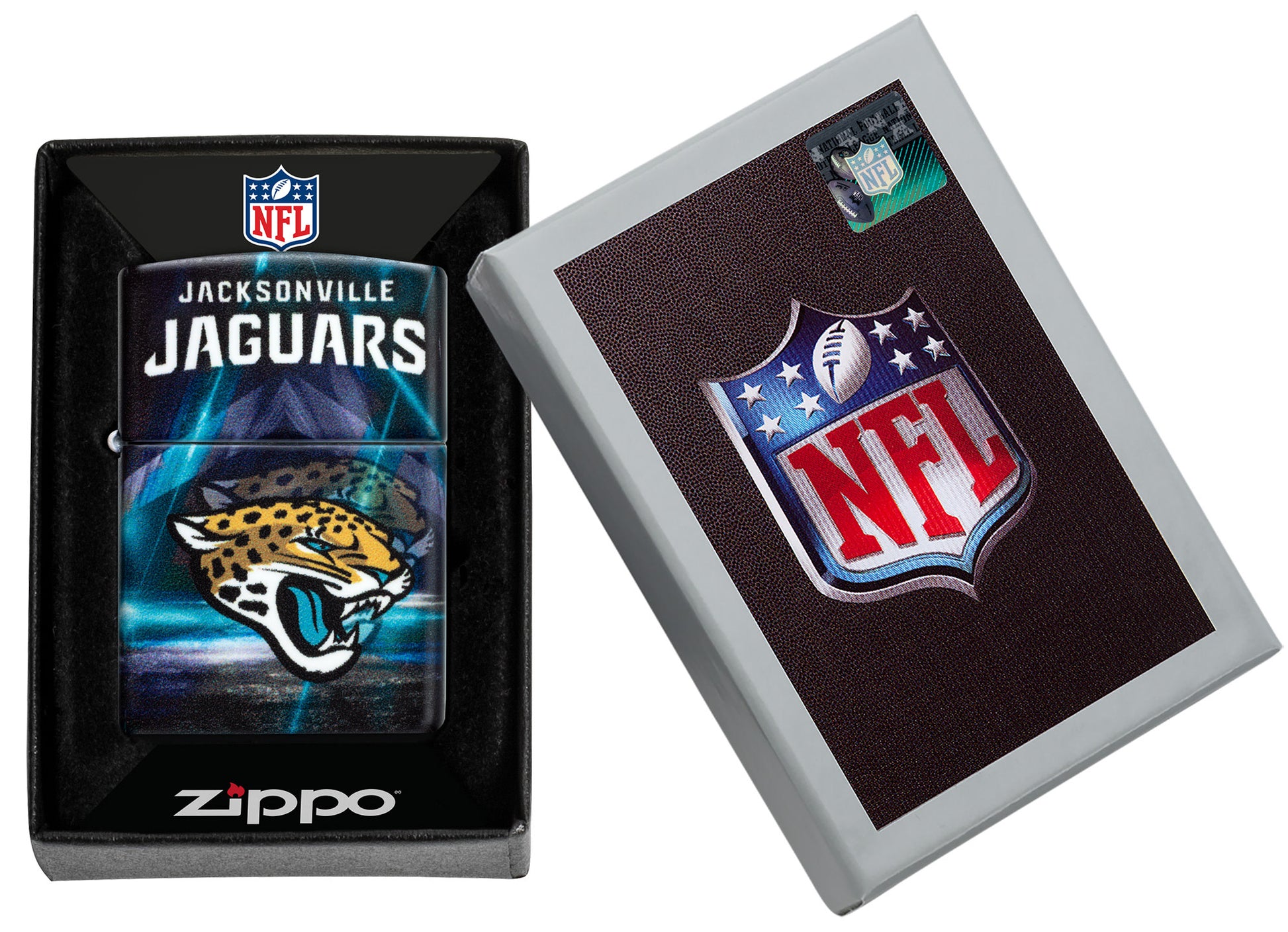 Zippo NFL Jacksonville Jaguars 540 Matte Windproof Lighter in its packaging.