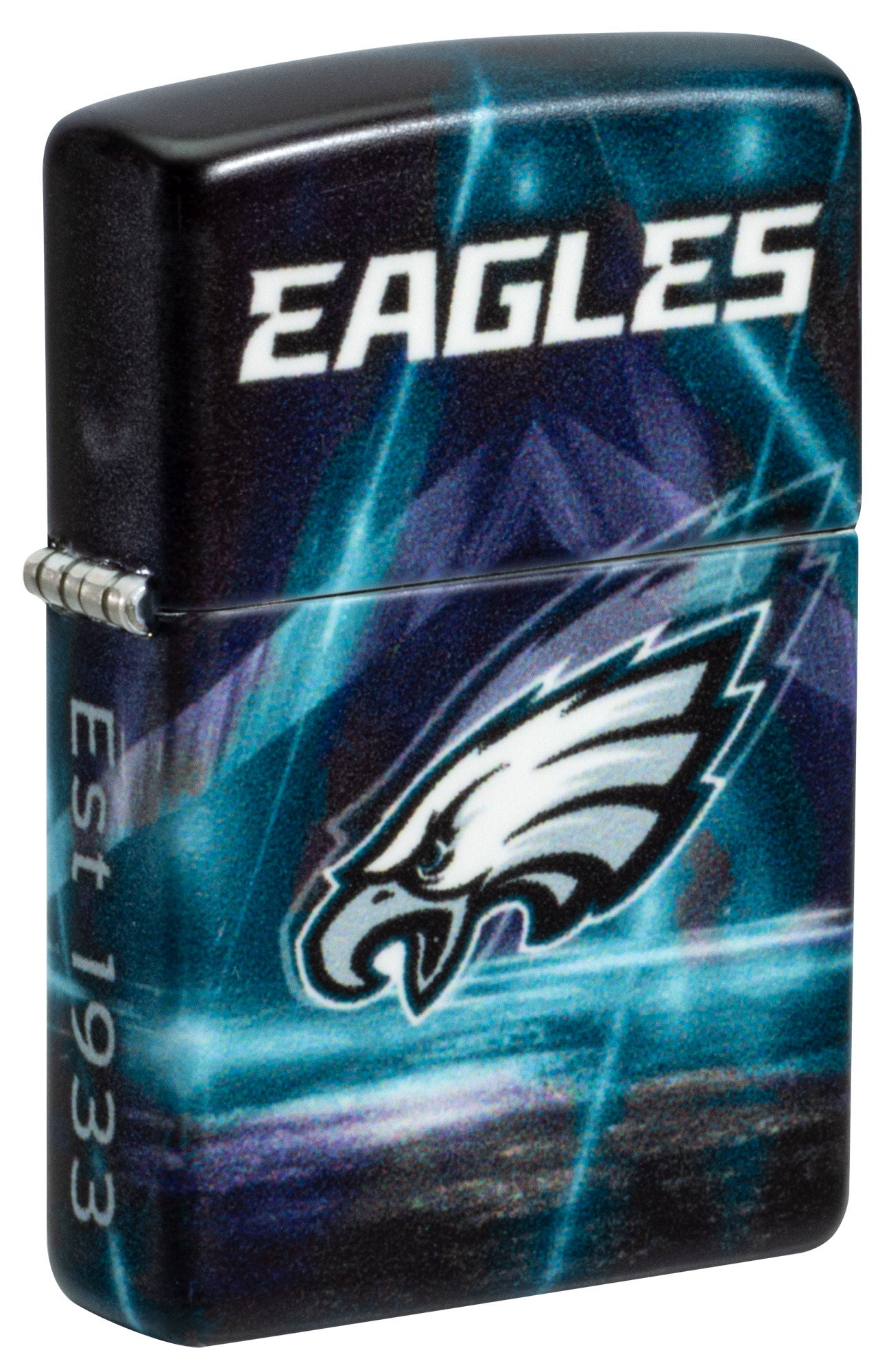 Front shot of Zippo NFL Philadelphia Eagles 540 Matte Windproof Lighter standing at a 3/4 angle.