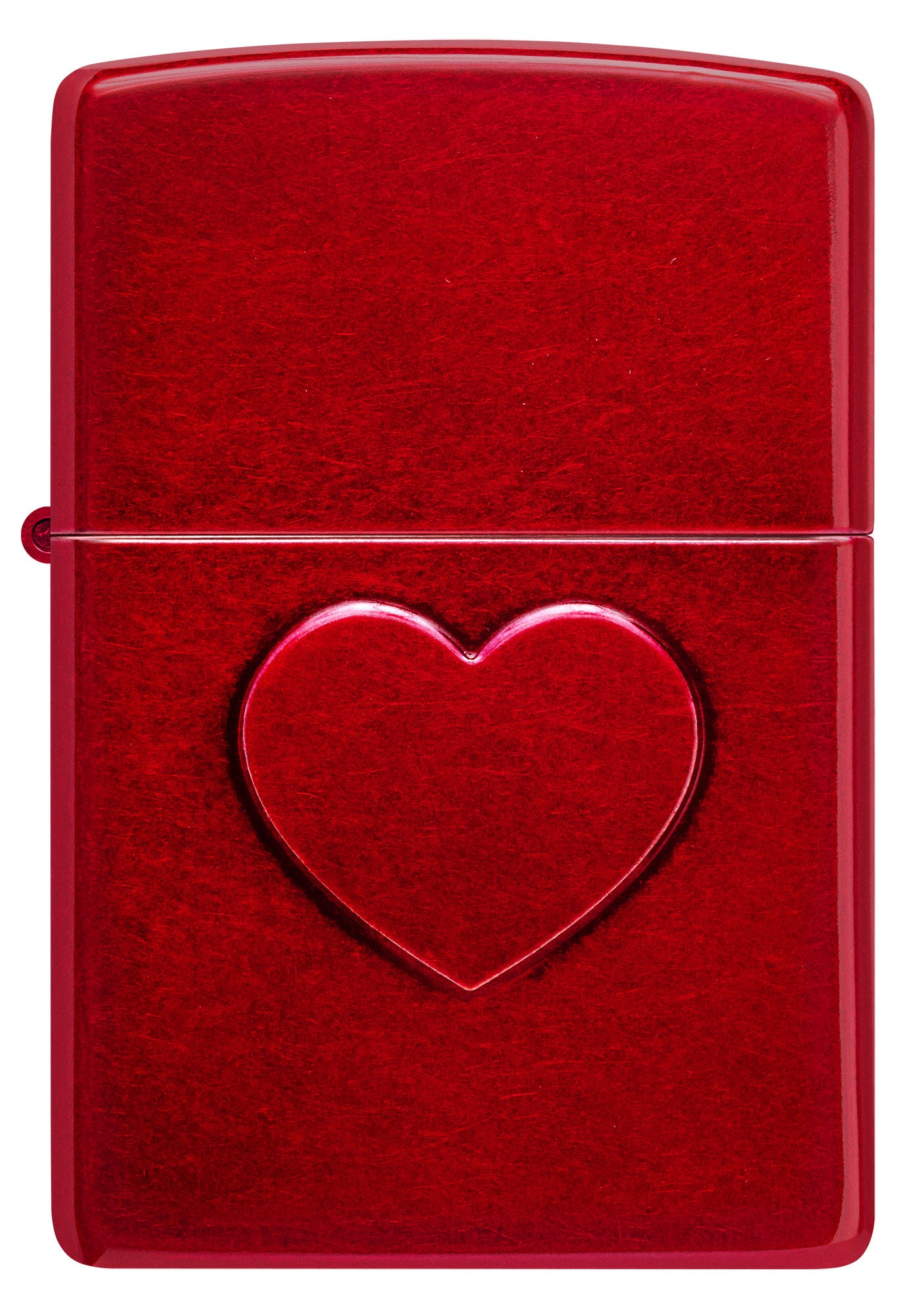 Front view of Zippo Stamped Heart Design Candy Apple Windproof Lighter.