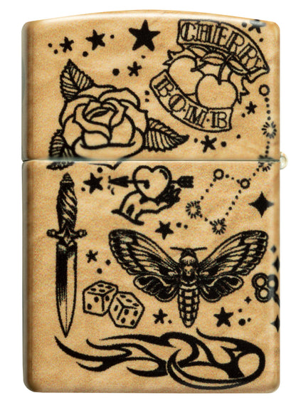 Back shot of Zippo Flash Tattoo 540 Matte Windproof Lighter.