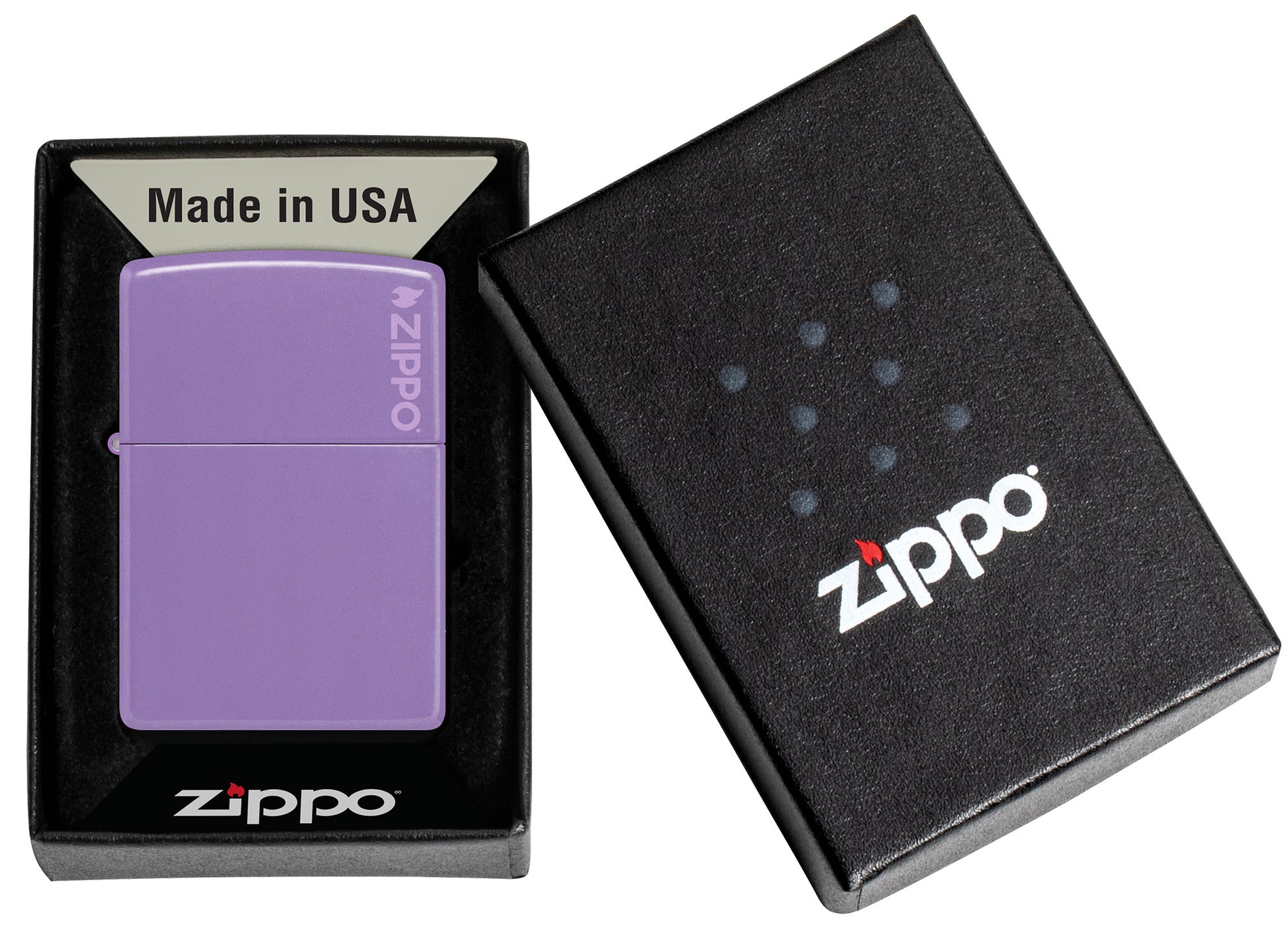 Zippo Classic Smoky Lavender Zippo Logo Windproof Lighter in its packaging.