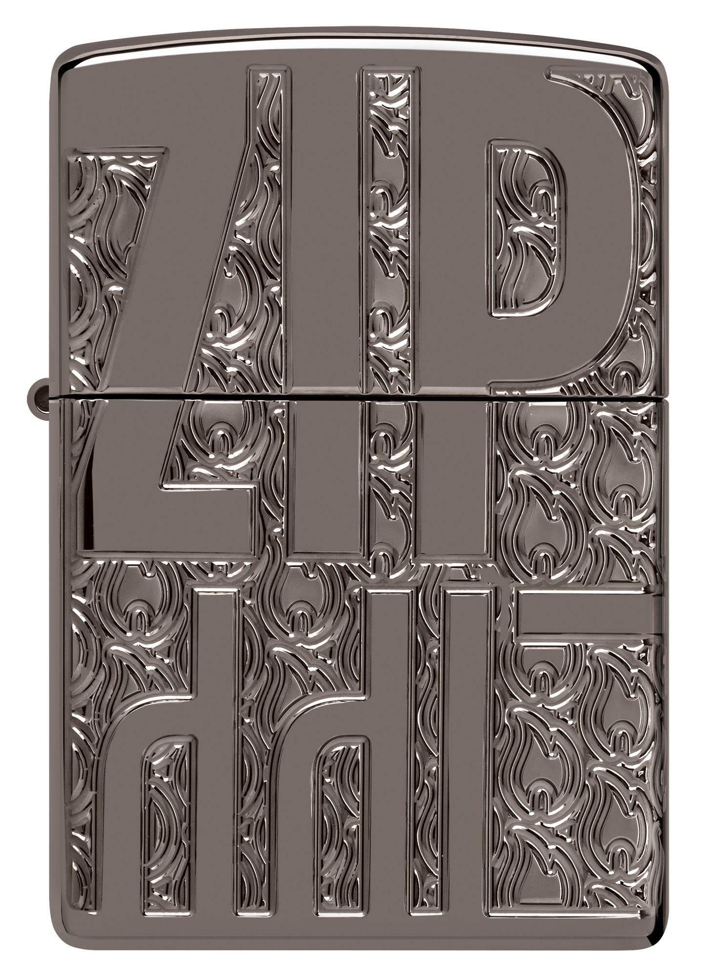 Front view of Zippo Reverse Carve Zippo Design Armor® Black Ice® Windproof Lighter.