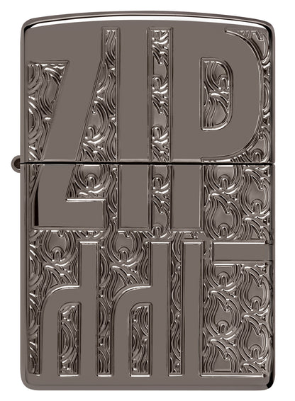 Front view of Zippo Reverse Carve Zippo Design Armor® Black Ice® Windproof Lighter.