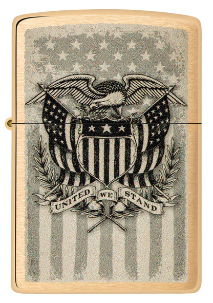 Front view of Zippo American Crest Design Brass Brushed Windproof Lighter.