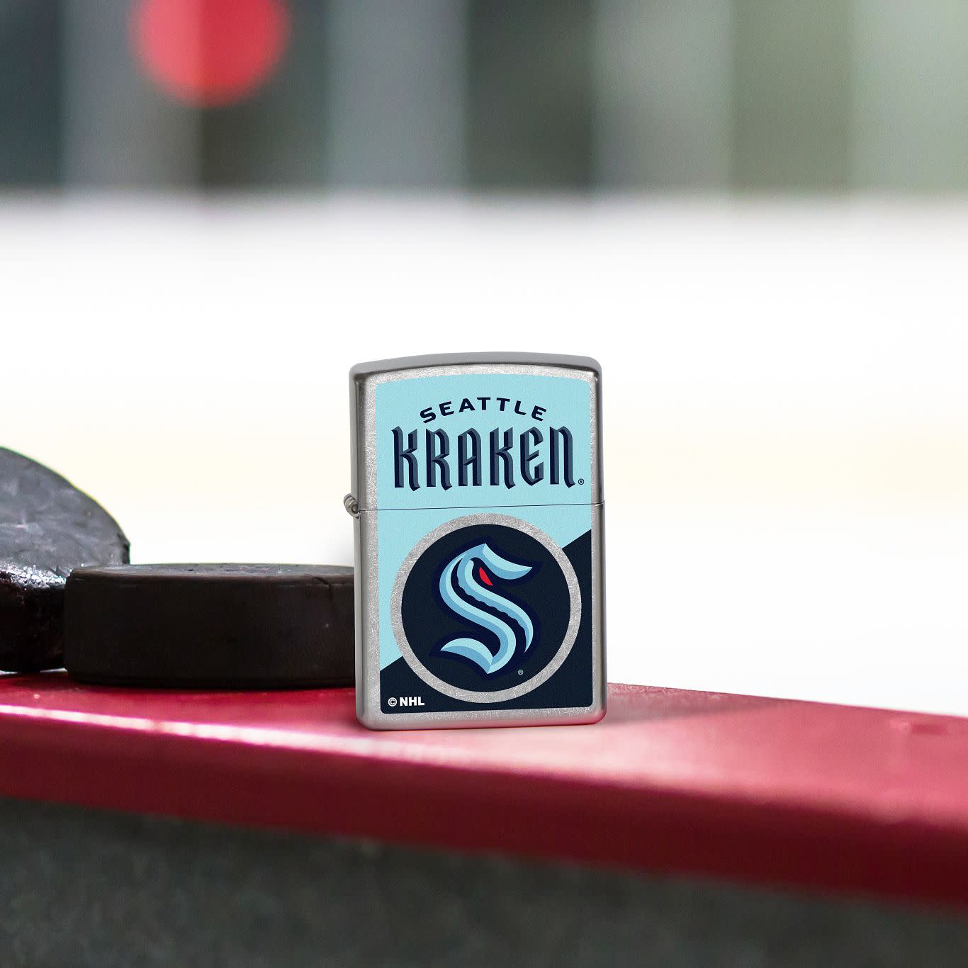 Front view of Zippo NHL® Seattle Kraken® 2024 Street Chrome™ Windproof Lighter.