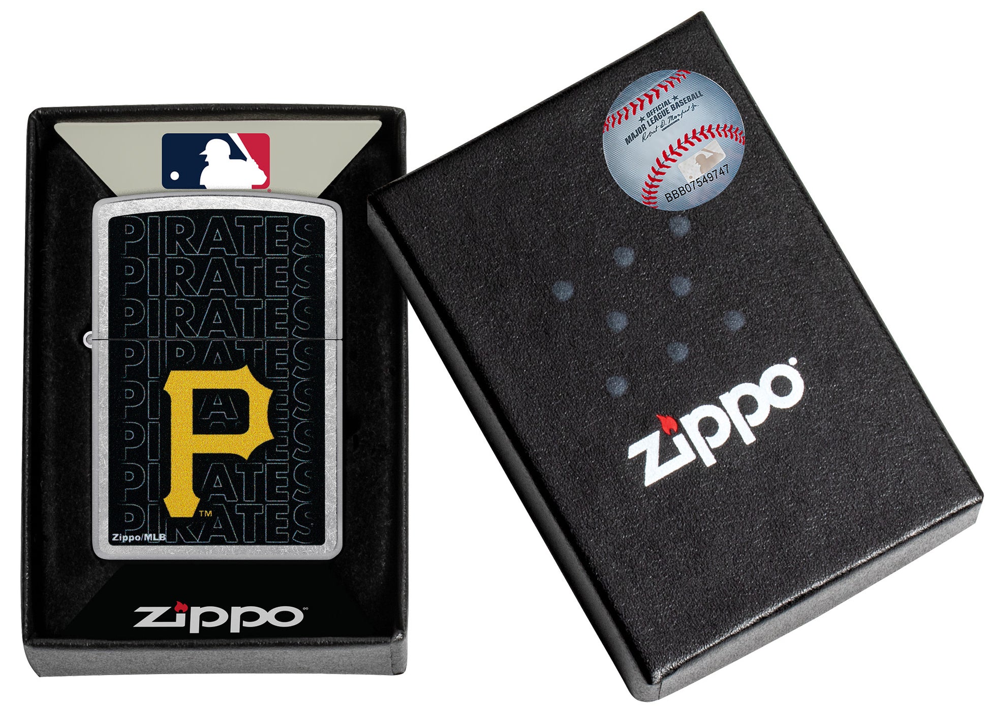 Zippo MLB® Pittsburgh Pirates Street Chrome Windproof Lighter in its packaging.