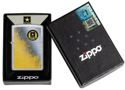 Zippo U.S. Army® Soldier for Life Street Chrome Windproof Lighter in its packaging.