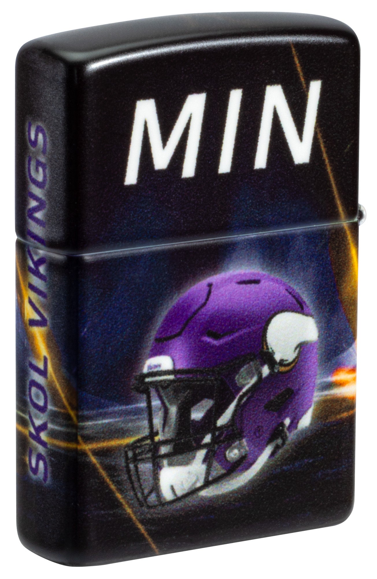 Back shot of Zippo NFL Minnesota Vikings 540 Matte Windproof Lighter standing at a 3/4 angle.