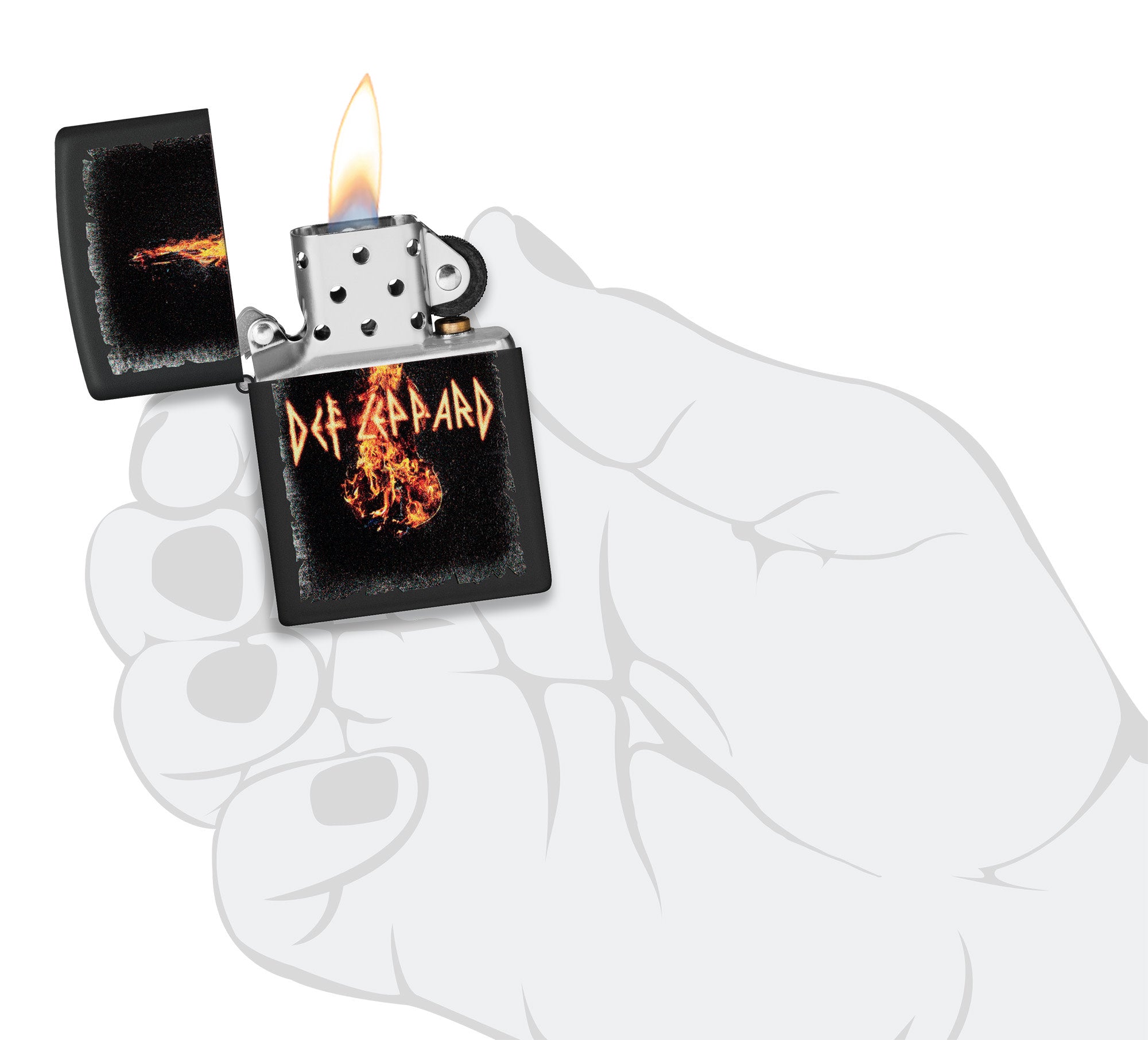 Def Leppard Burning Violin Design Black Matte Windproof Lighter
