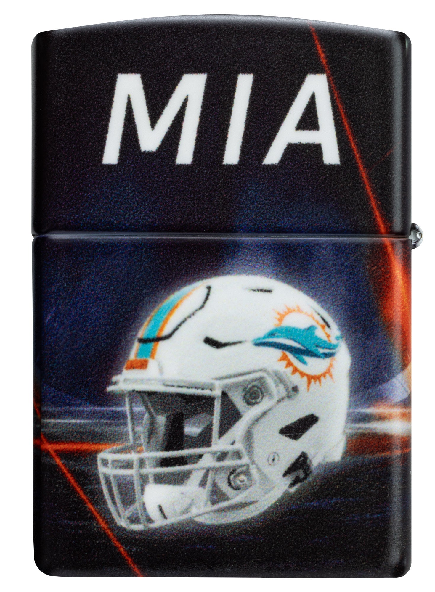 Back view of Zippo NFL Miami Dolphins 540 Matte Windproof Lighter.