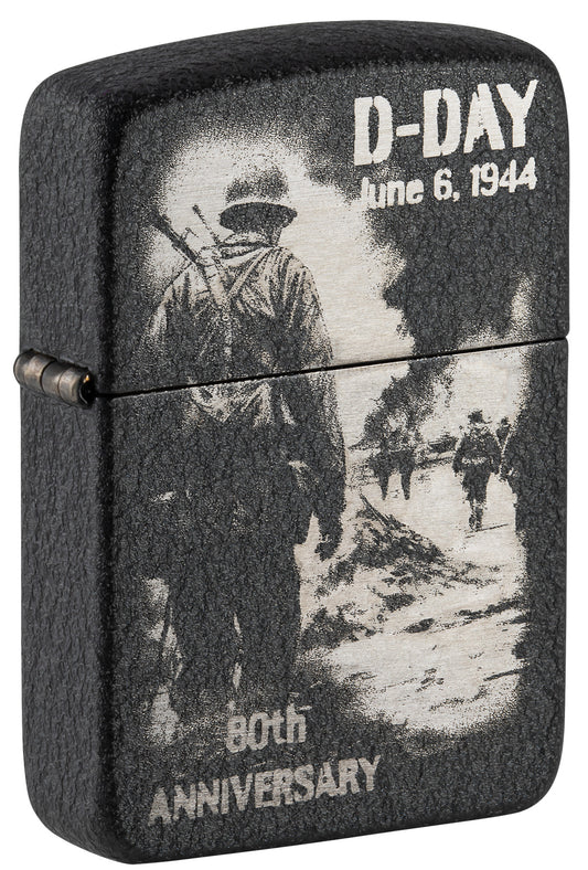 Front view of Zippo D-Day 80th Anniversary 1941 Replica Windproof Lighter standing at a 3/4 angle.