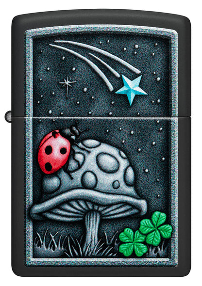 Front shot of Zippo Ladybug Design Black Matte Windproof Lighter.