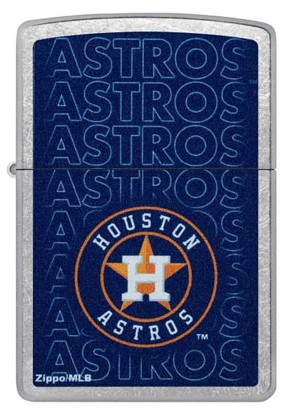 Front view of Zippo MLB® Houston Astros Street Chrome Windproof Lighter.