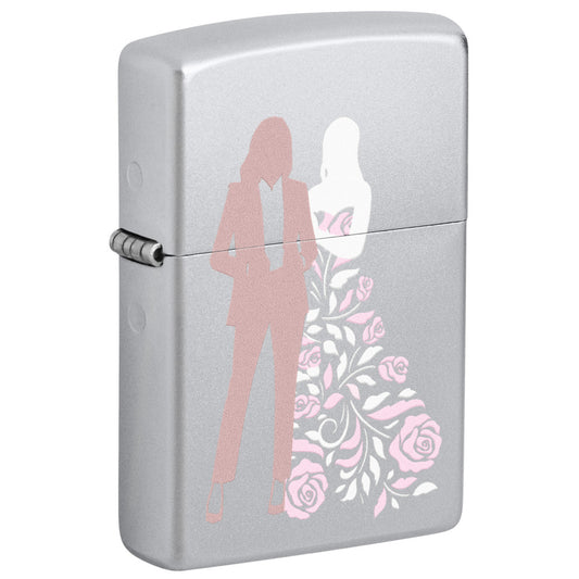 Front view of Female Wedding Couple Design Windproof Lighter standing at a 3/4 angle