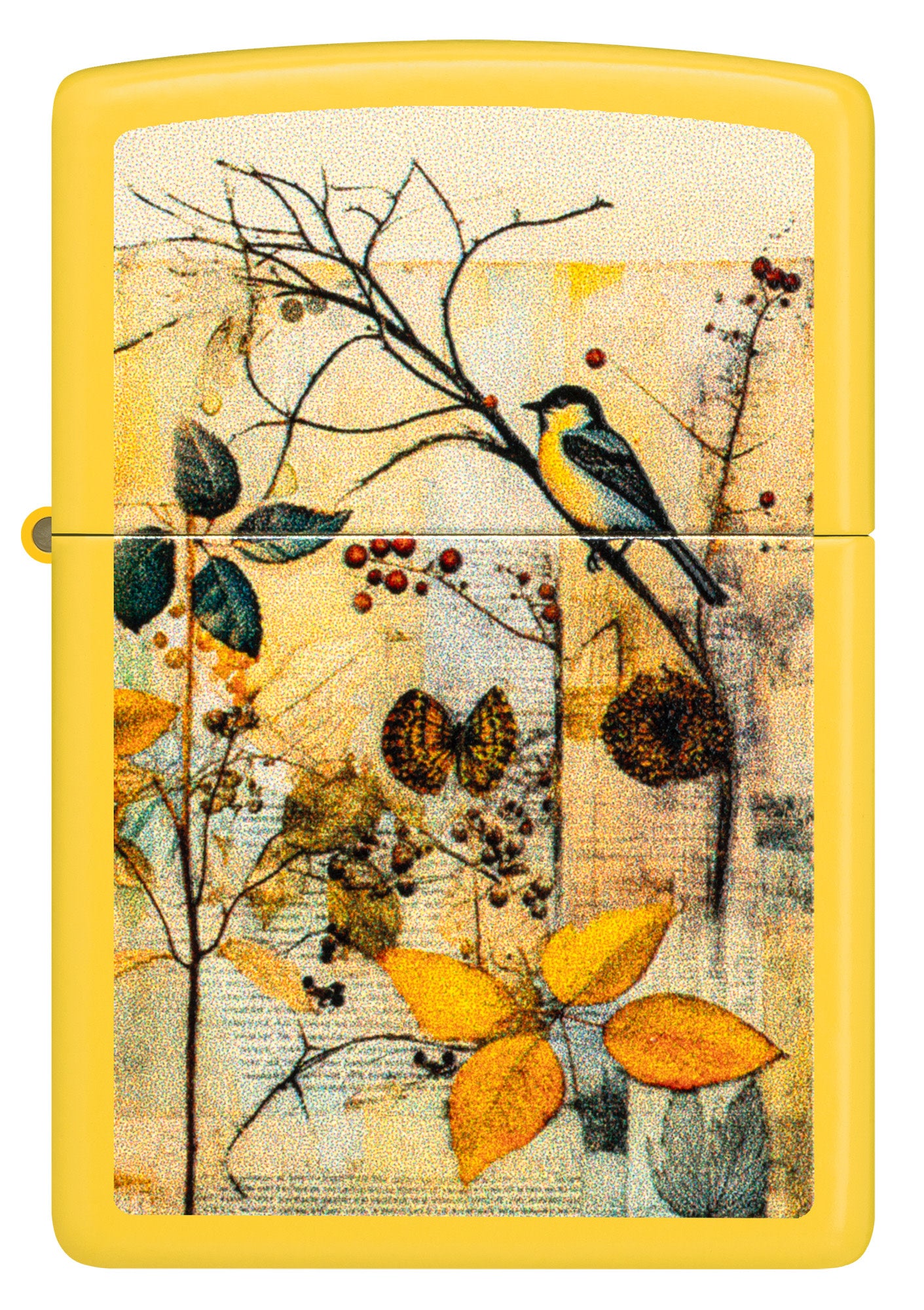 Front view of Zippo Scrapbook Bird Design Sunflower Windproof Lighter.