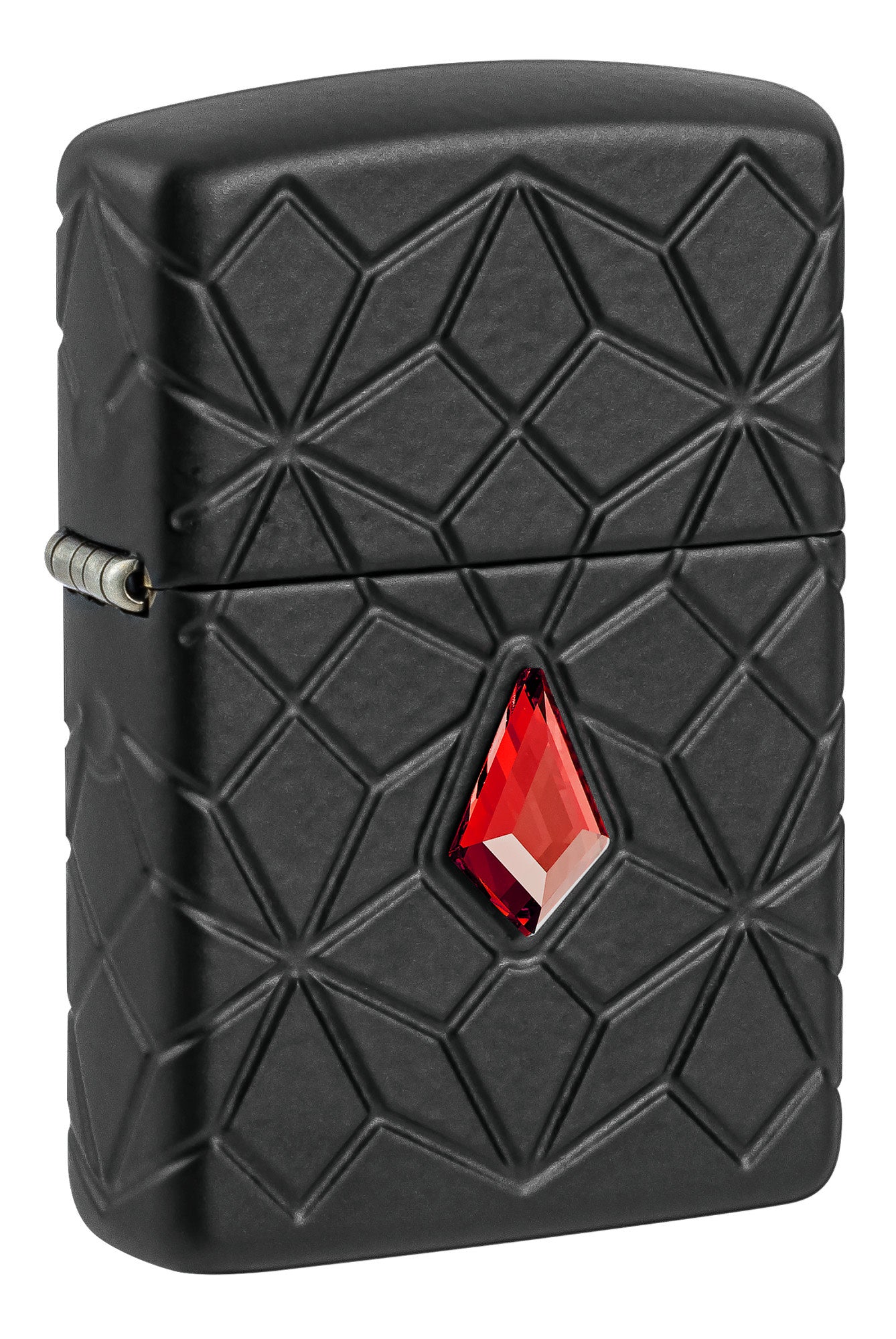 Front shot of Zippo Crystal Design Armor® Black Matte Windproof Lighter standing at a 3/4 angle.