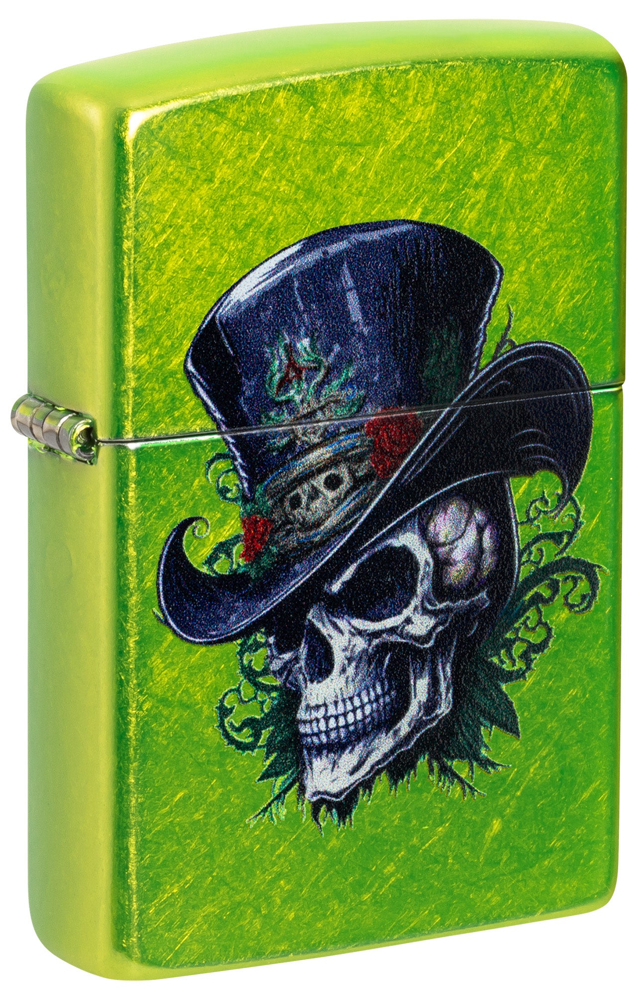 Front shot of Zippo Steampunk Skeleton Design Lurid Windproof Lighter standing at a 3/4 angle.