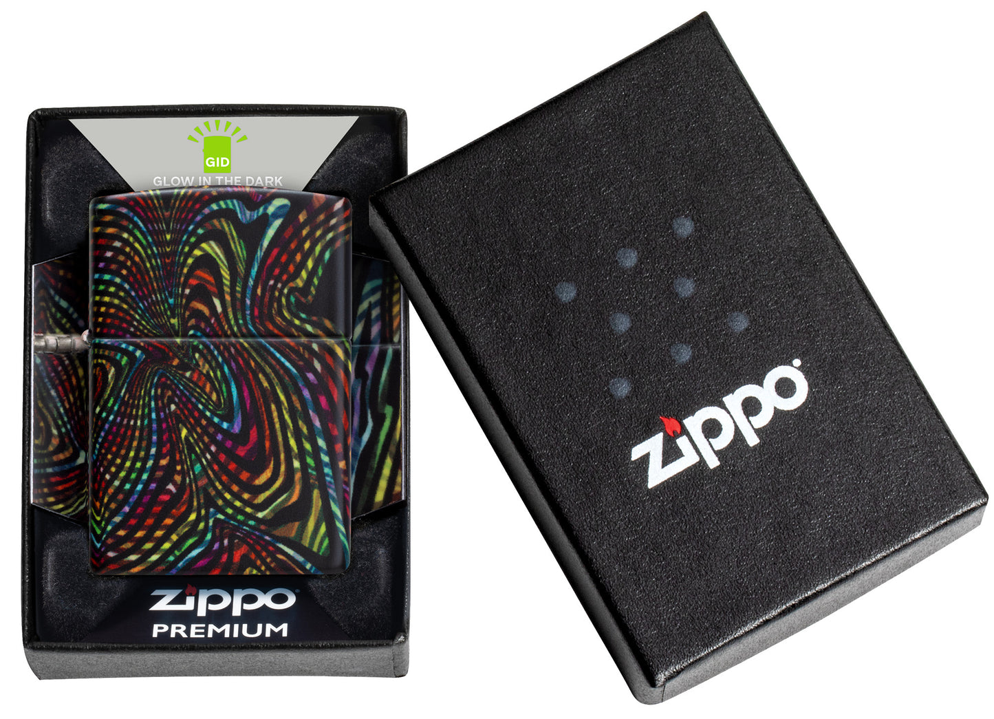 Zippo Glowing Illusion Design Glow in the Dark Windproof Lighter in its packaging.