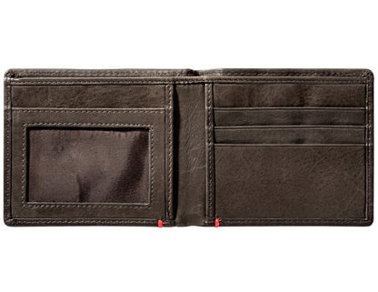 Mocha Leather Wallet With Bass Metal Plate - ID Window inside empty