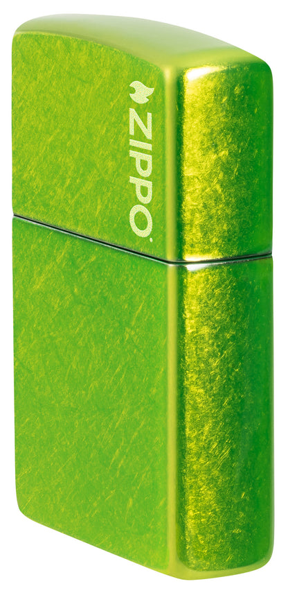 Angled shot of Zippo Classic Lurid Zippo Logo Windproof Lighter showing the front and right side of the lighter.