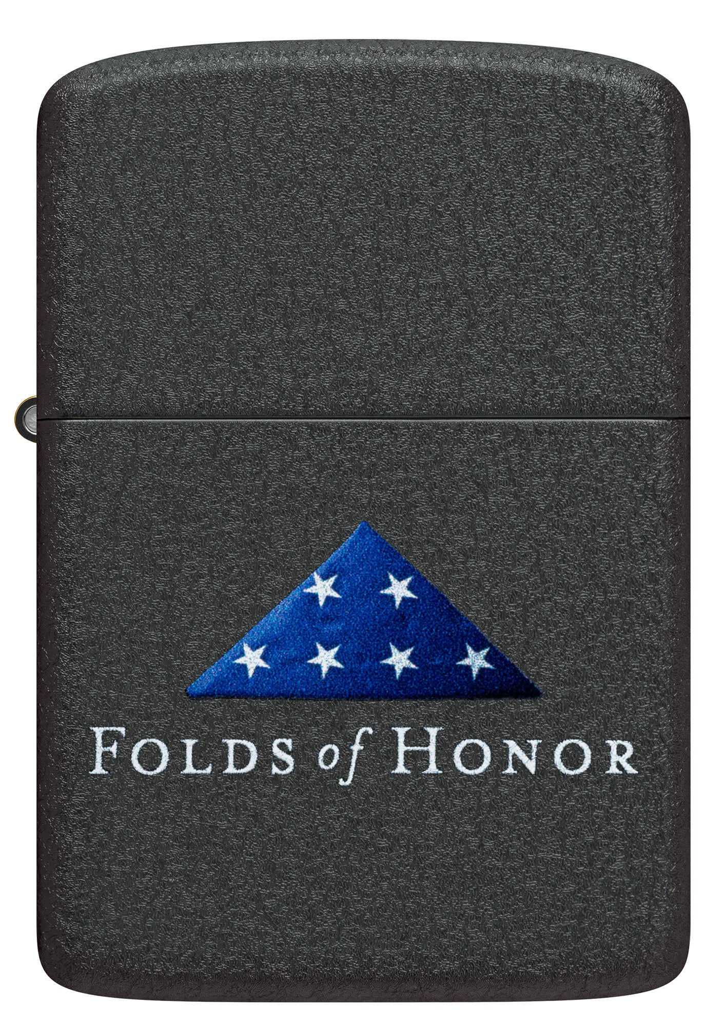 Front view of Zippo Folds of Honor Black Crackle Windproof Lighter.