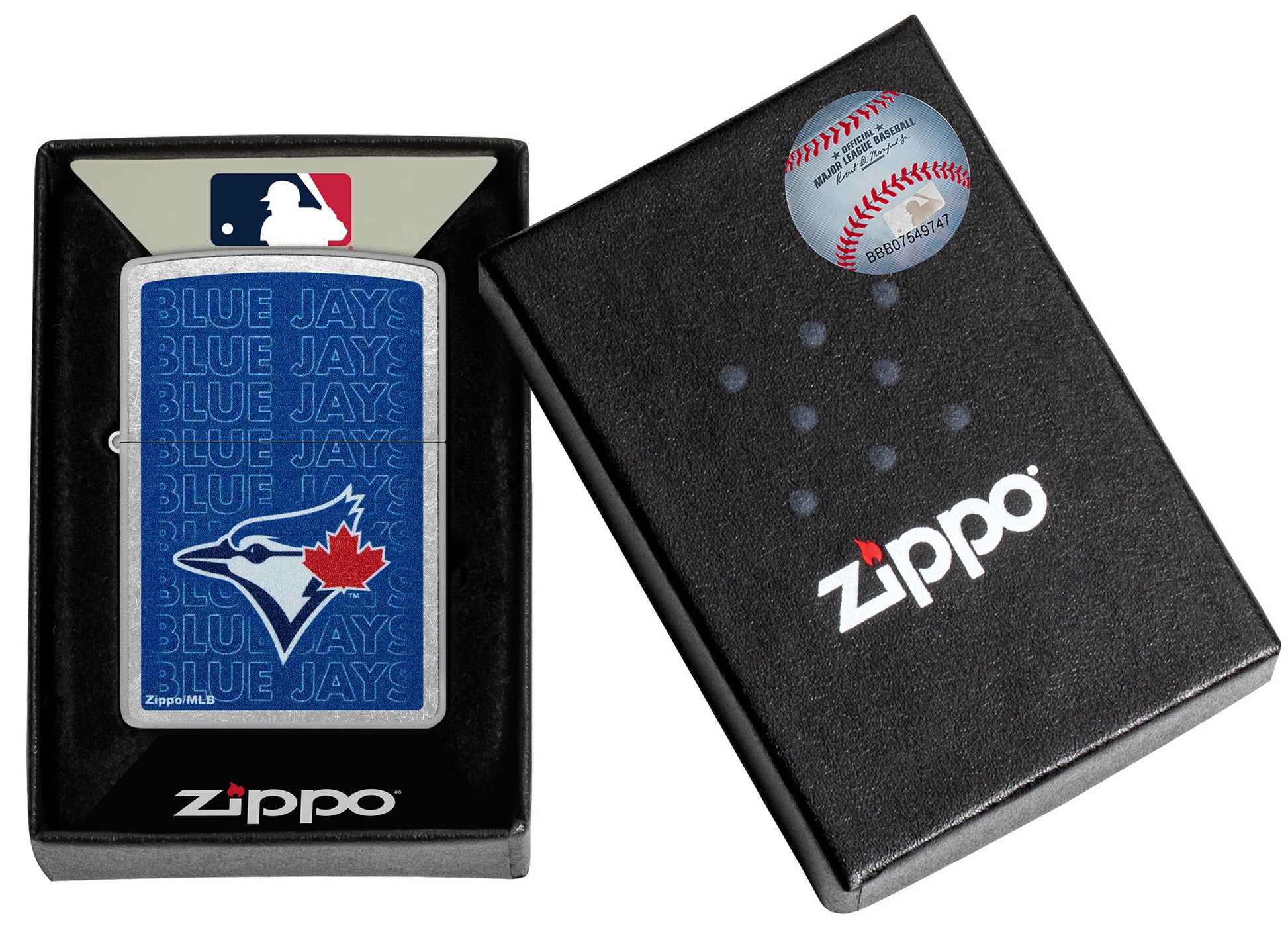 Zippo MLB® Toronto Blue Jays Street Chrome Windproof Lighter in its packaging.