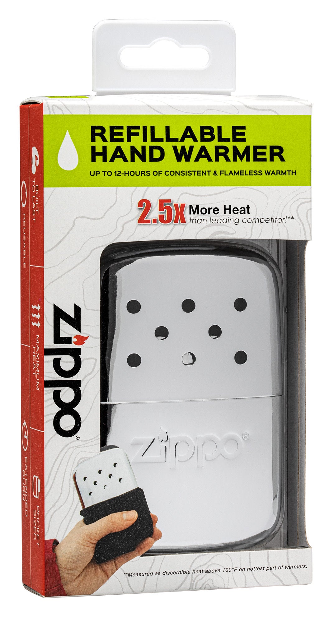 6-Hour High Polish Chrome Refillable Hand Warmer in its packaging