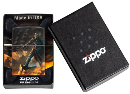 Zippo Knight and Dragon Design 540 Matte Windproof Lighter in its packaging.