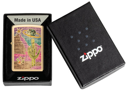 Zippo Funky Western Fusion Polish Brass Windproof Lighter in its packaging.