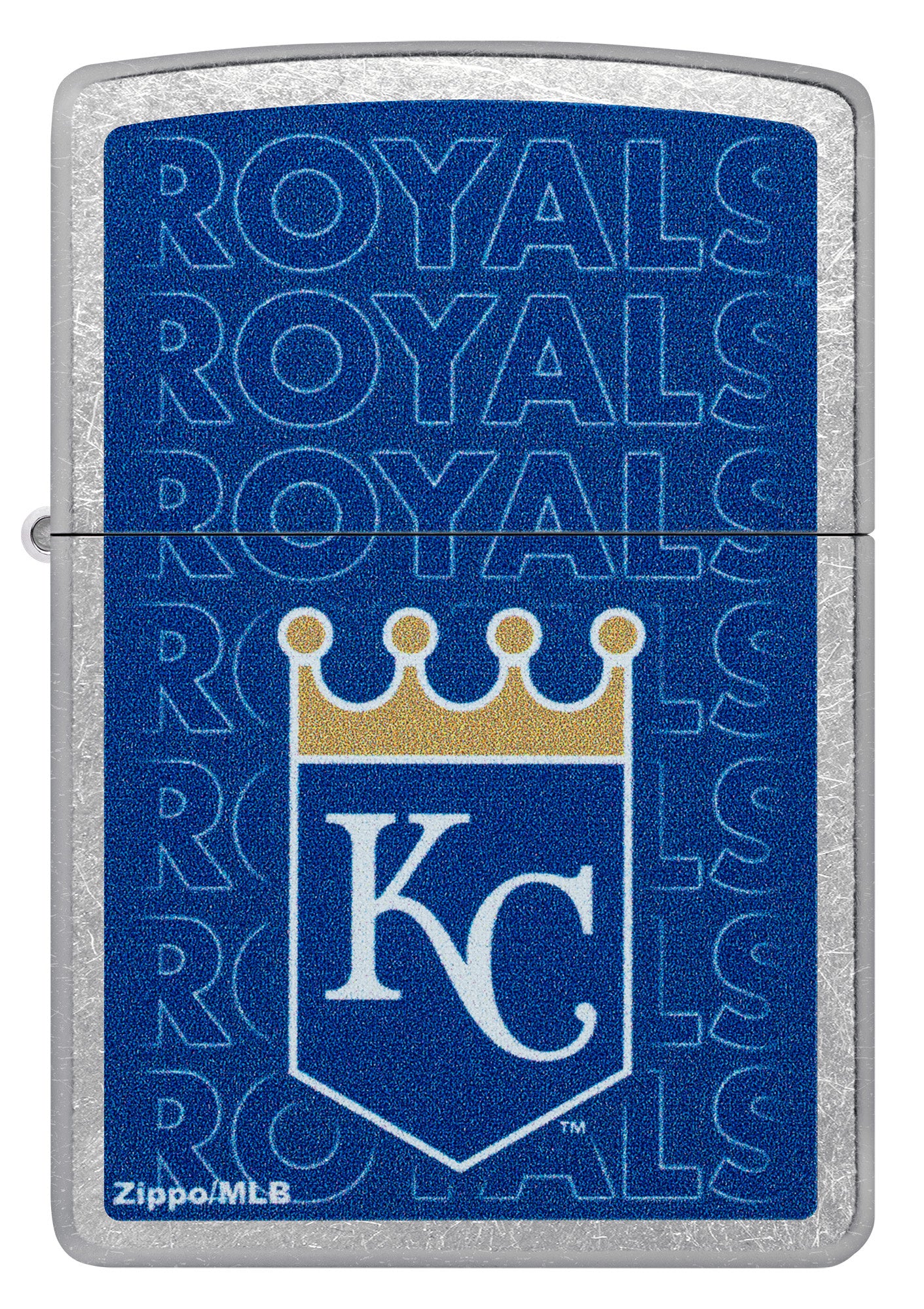 Front view of Zippo MLB® Kansas City Royals Street Chrome Windproof Lighter.