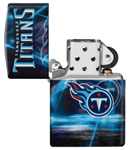 Zippo NFL Tennessee Titans 540 Matte Windproof Lighter with its lid open and unlit.