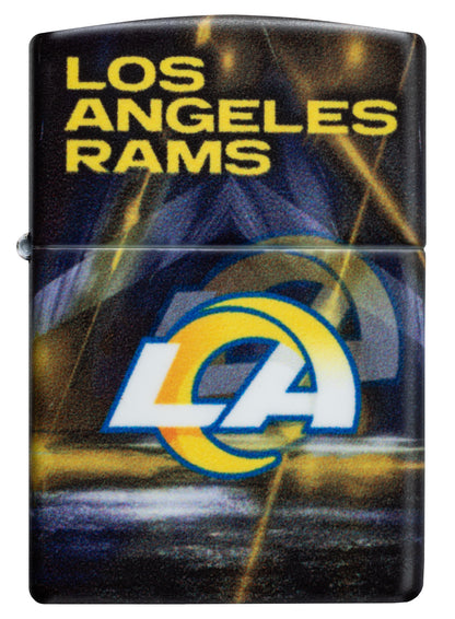 Front view of Zippo NFL Los Angeles Rams 540 Matte Windproof Lighter.