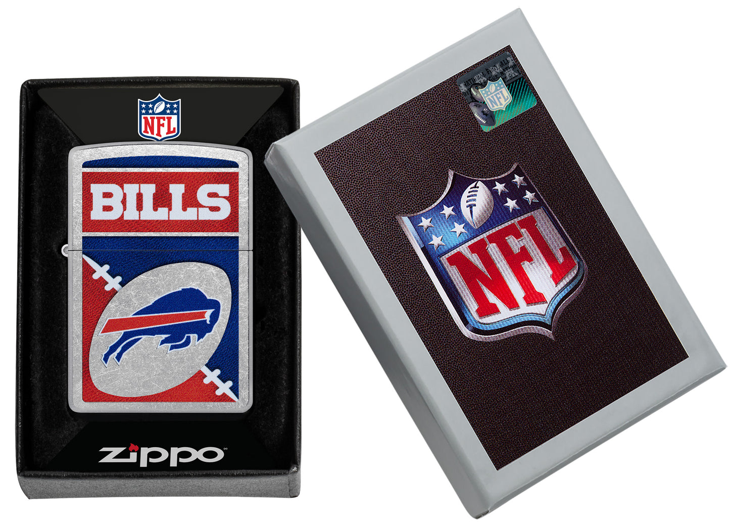 Zippo NFL Buffalo Bills Street Chrome Windproof Lighter in its packaging.