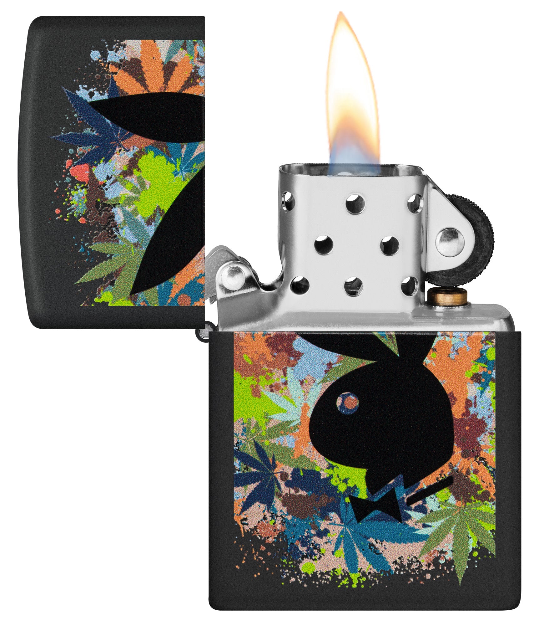 Playboy Cannabis Collage Design Black Matte Windproof Lighter